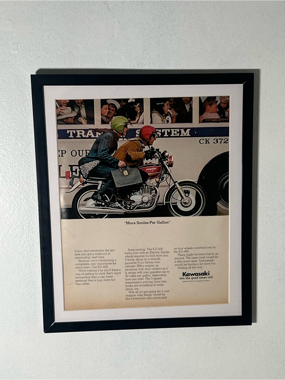 Vintage Kawasaki Advertisement Framed Art Ad Home Decor Motorcycle Memorabilia